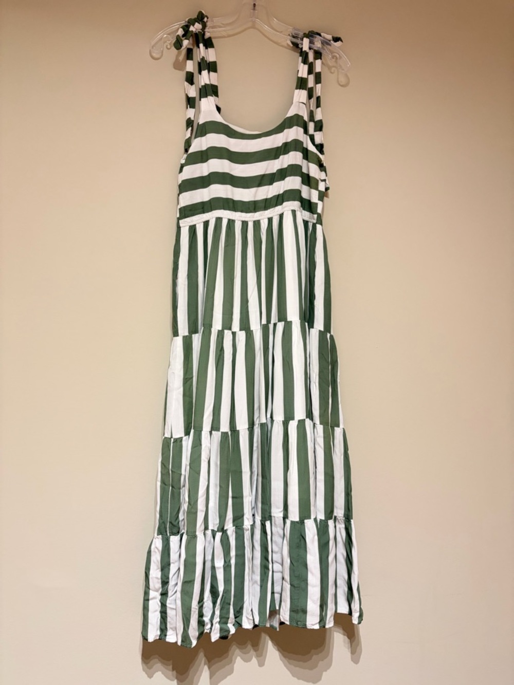 Green and White Striped Tiered Maxi Dress - Women